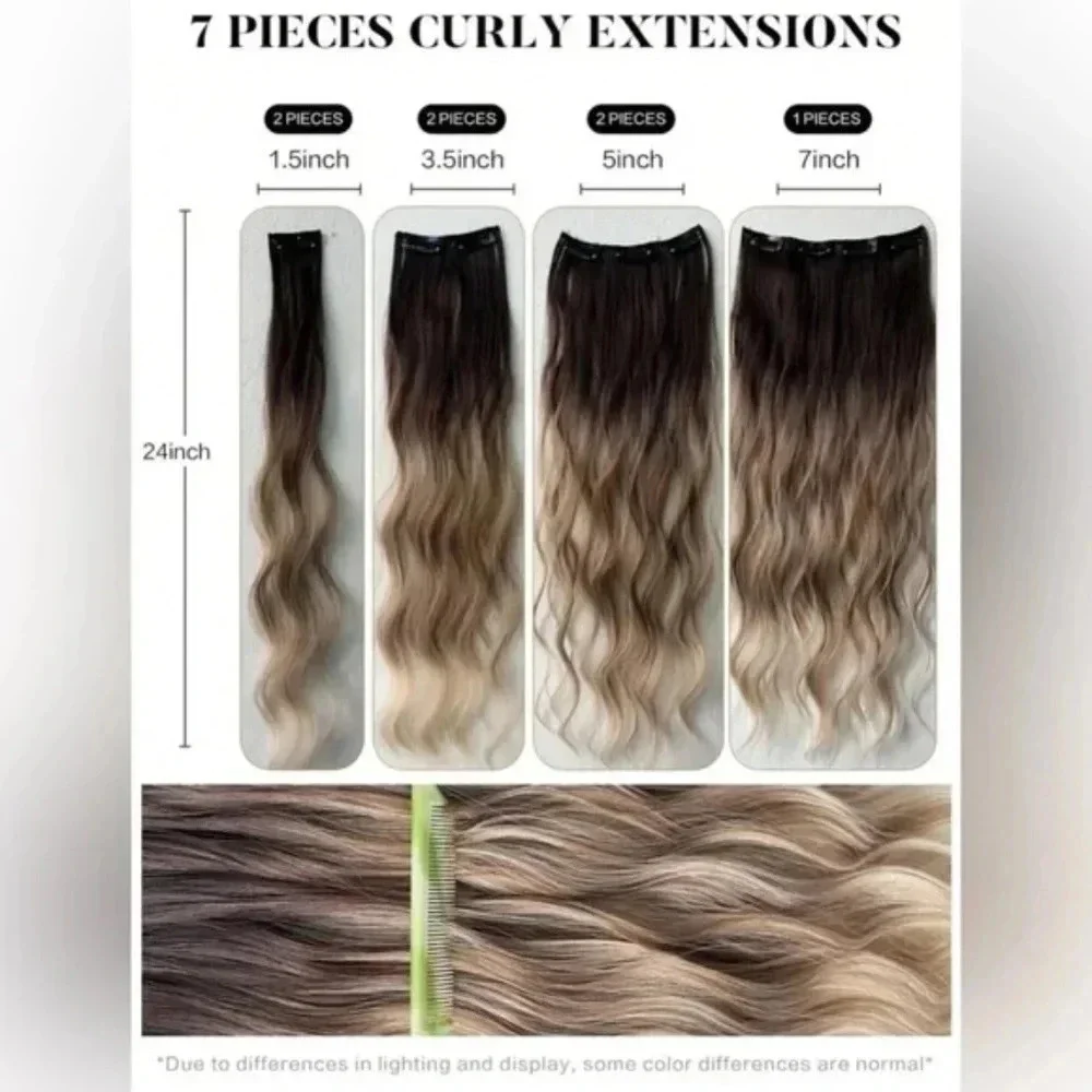 24 In Ombre Hair Style Clip in Hair Extensions Brown to Light Blonde wat…